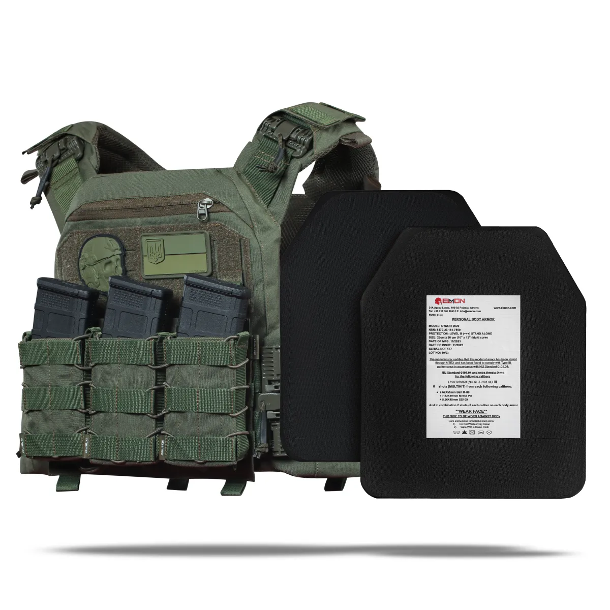 Бронежилет 3 (+++) уровня NIJ (PRO). Вес 4 кг. Керамические плиты Elmon 1.65 кг. Олива