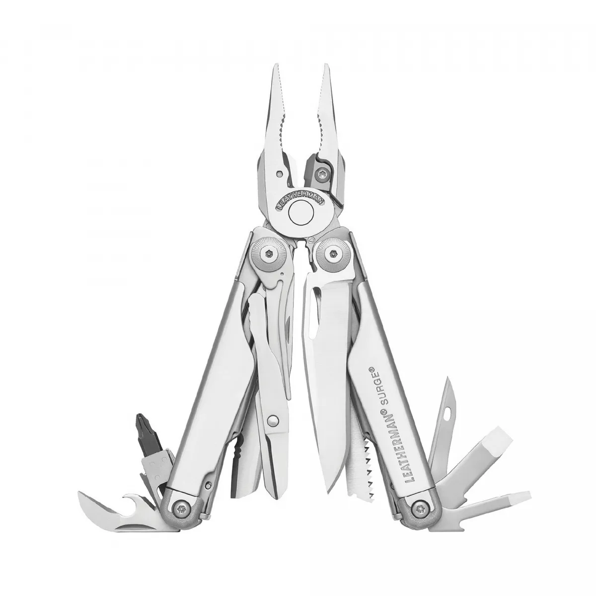 Мультитул Leatherman® (США) Surge Silver на 21 інструмент з нержавіючої сталі, нейлоновий чохол