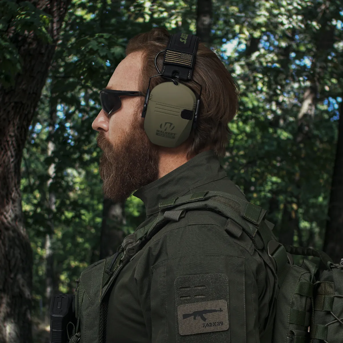 Активні навушники Walker's Razor Patriot OD Green з наголів'ям. Виробник США 9