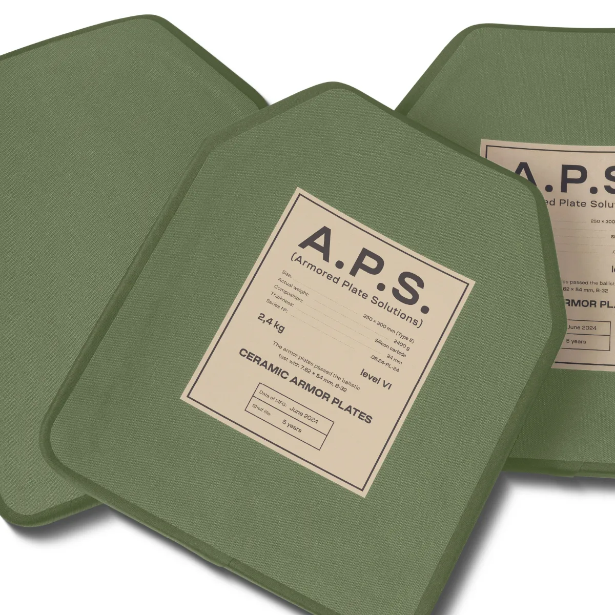 Плиты керамика 6 класс защиты (комплект). Вес 4.8 кг. Размер M (25х30 см.) A.P.S. Олива 5