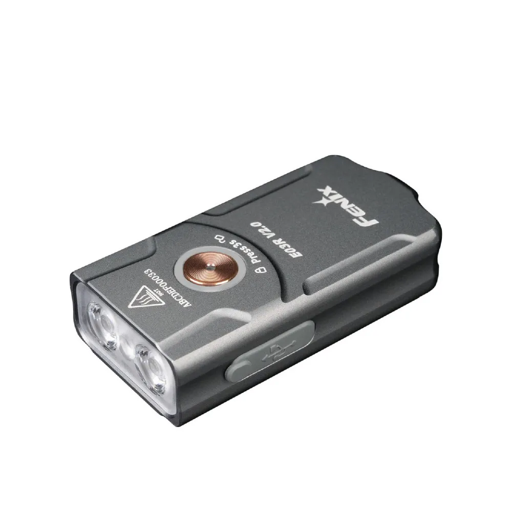 Ліхтар наключний Fenix E03R V2.0. Два режими (білий та червоний). Сірий