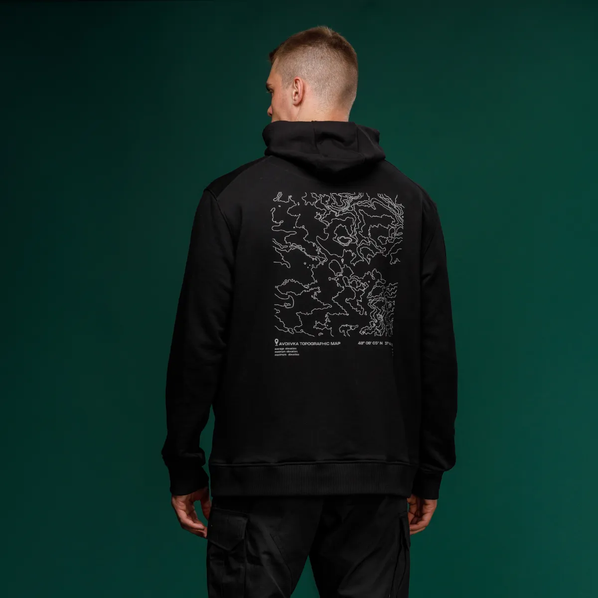 Худі M1 Mono колекція Avdiivka. Топографічна карта. Cotton and polyester. Чорний 4