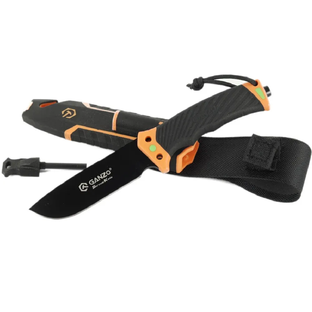 Ніж Ganzo G8012V2 помаранчевий з паракордом та кресалом. Вуглецева сталь