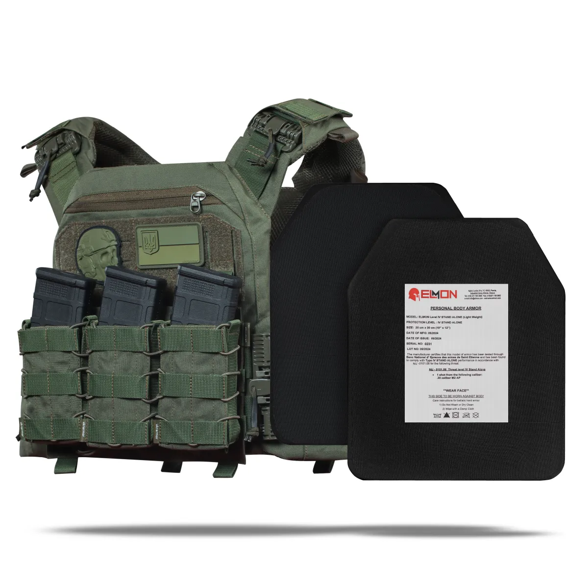 Бронежилет 4 уровня NIJ (PRO). Вес 6.1 кг. Керамические плиты Elmon 2.8 кг. Олива