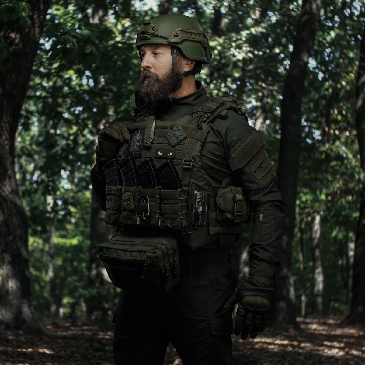 Одинарный закрытый подсумок с клапаном под магазин АК/АR. Олива. 4