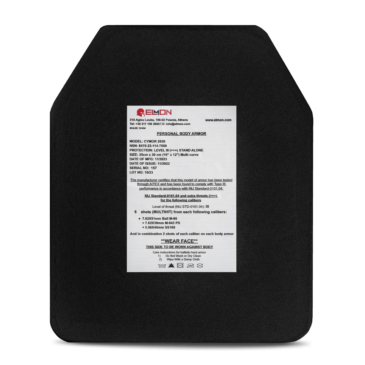 Керамічна плита 3 (+++) рівня NIJ. Elmon (Греція). Вага 1.65 кг. Розмір 25×30 см