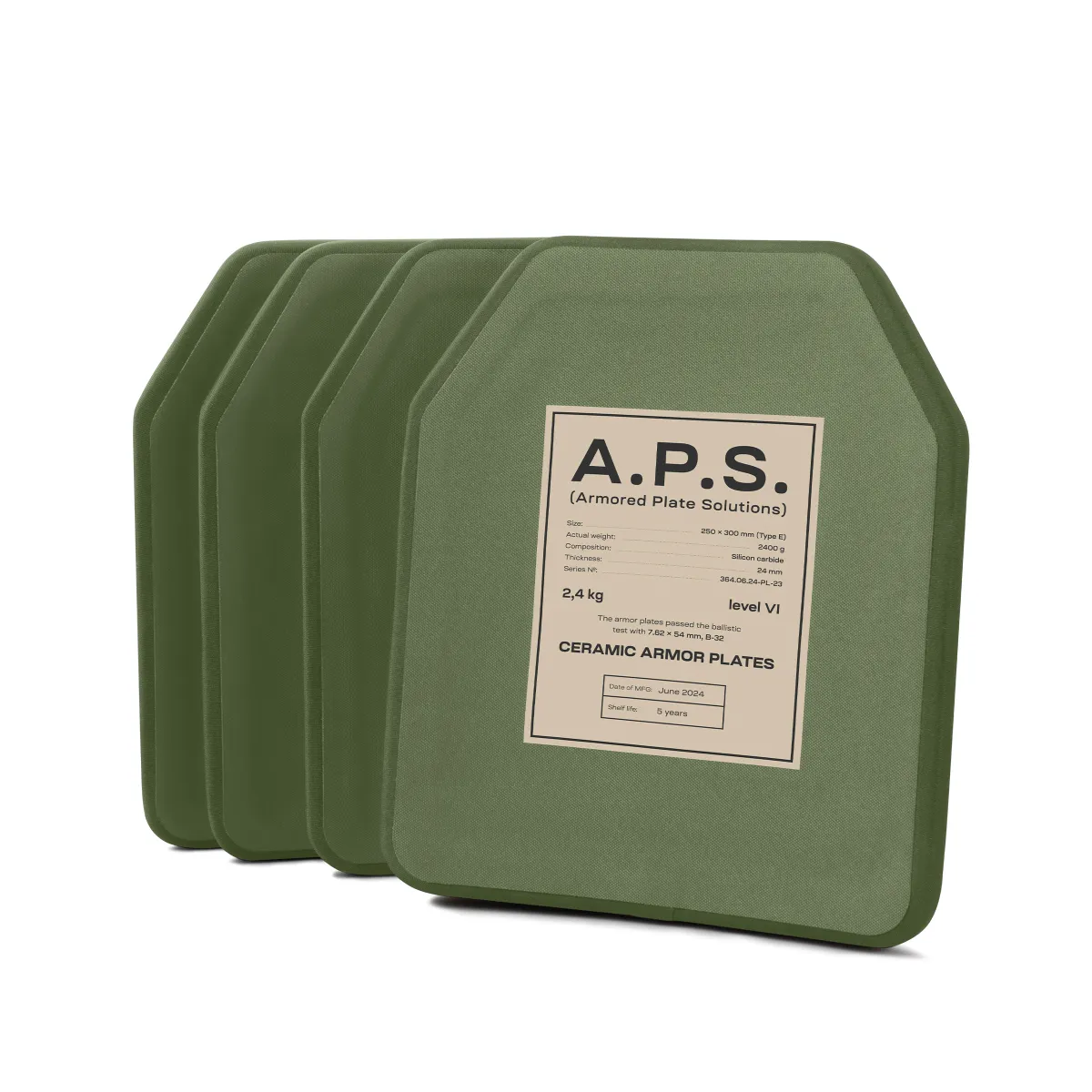 Плиты керамика 6 класс защиты (комплект). Вес 4.8 кг. Размер M (25х30 см.) A.P.S. Олива 3