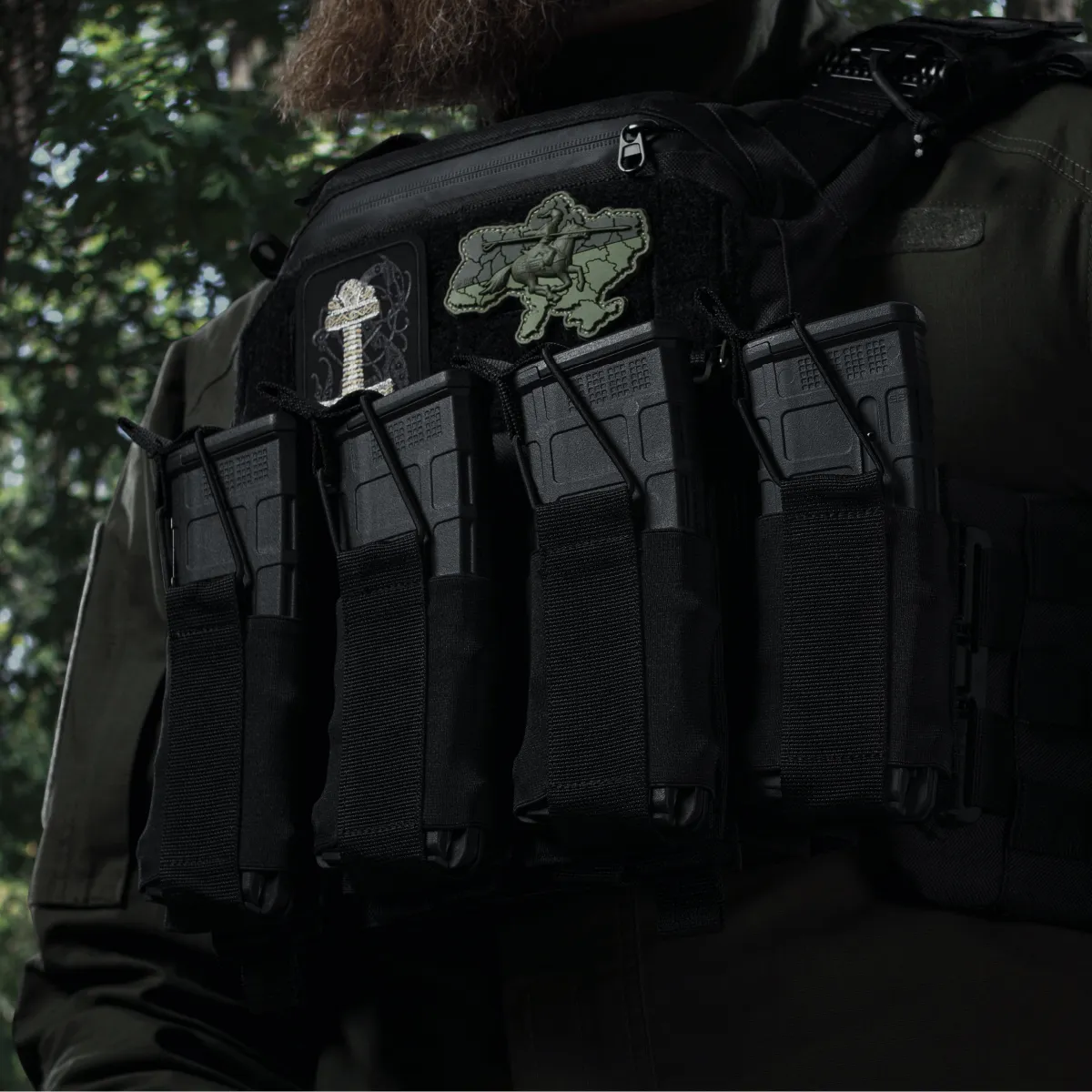 Боковий лівосторонній еластичний підсумок для магазинів АК/АR та турнікетів відкритого типу з кріпленням на липучці. Чорний 3