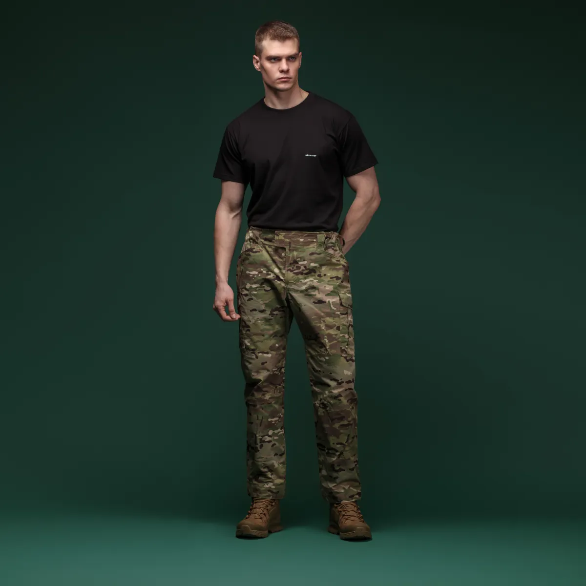 Комплект футболок Basic Military T-shirt. Cotton/Elastane, олива - чорний 10