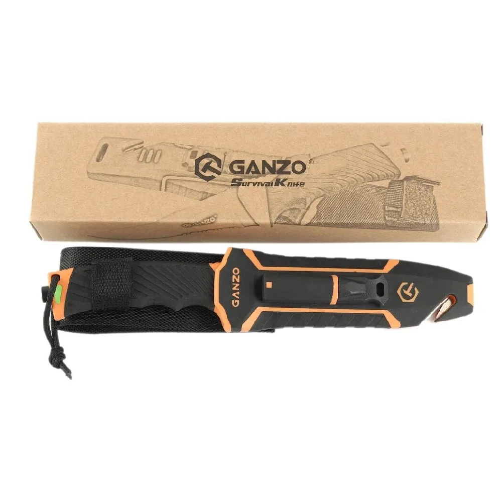 Ніж Ganzo G8012V2 помаранчевий з паракордом та кресалом. Вуглецева сталь 8