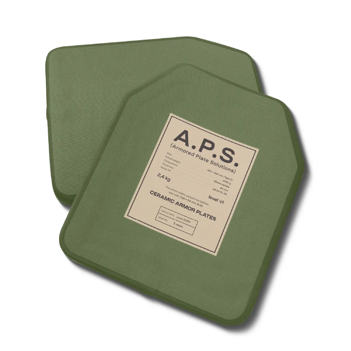 Плиты керамика 6 класс защиты (комплект). Вес 4.8 кг. Размер M (25х30 см.) A.P.S. Олива 9