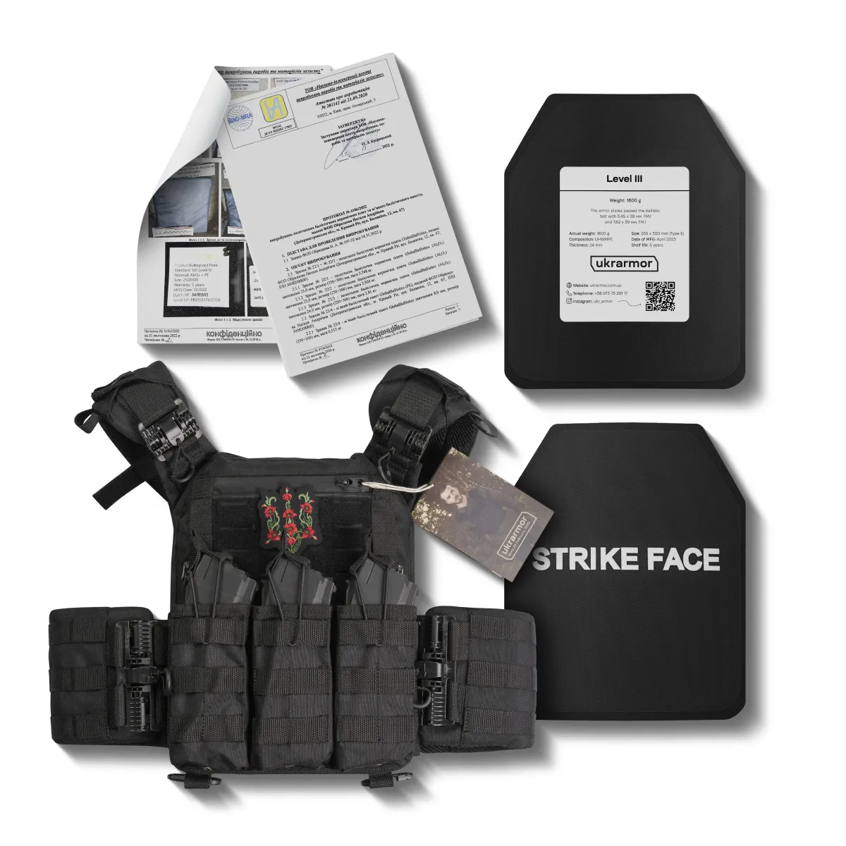 Бронежилет 3-го класу (PRO). Вага 3.8 кг. Поліетиленові плити 1.6 кг. Чорний 15