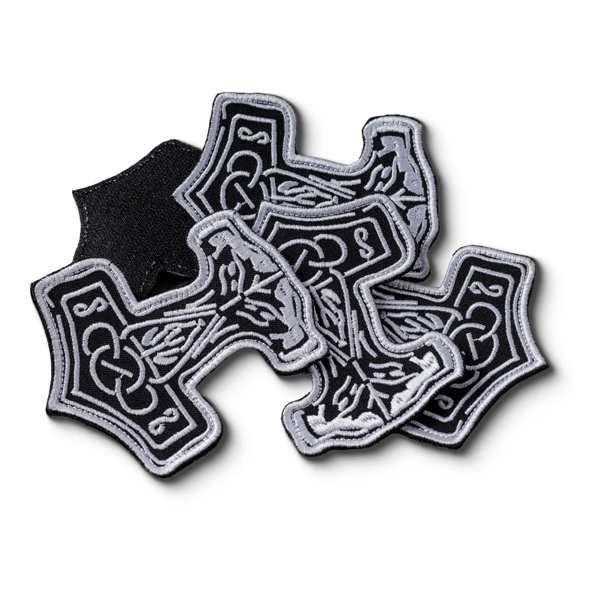 Шеврон (нашивка) Молот Тора на липучці, 10х8 см. Сіро-чорний 3