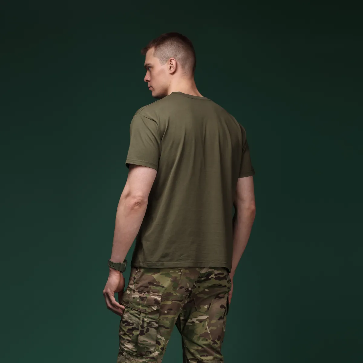 Комплект футболок Basic Military T-shirt. Cotton/Elastane, олива - чорний 6