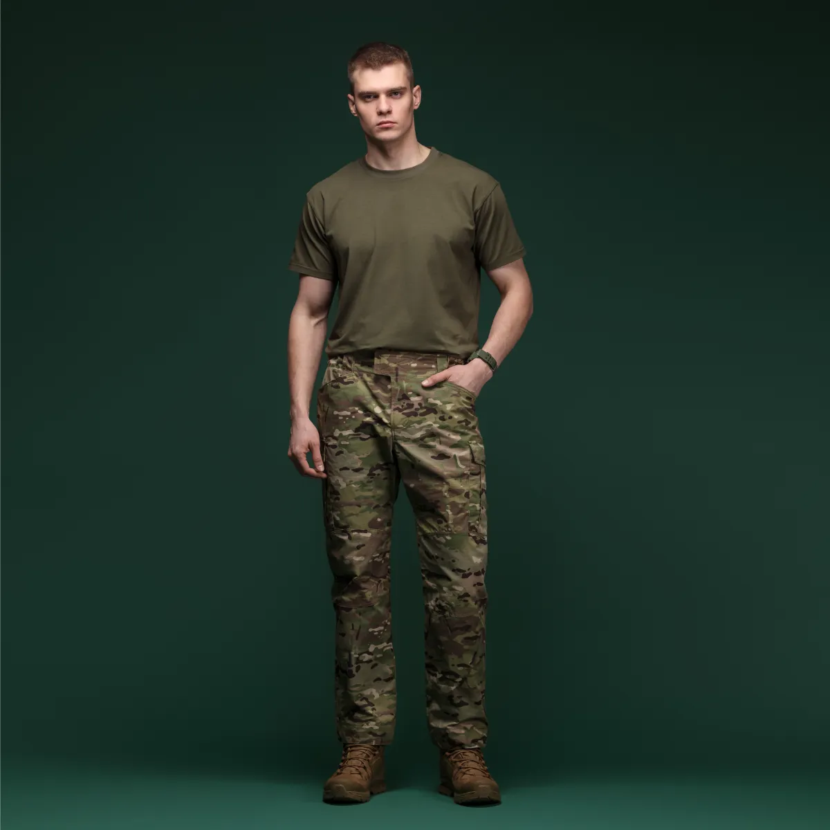 Комплект футболок Basic Military T-shirt без логотипу. Матеріал Cottone/Elastane, олива 5