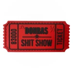 Патч (шеврон) «Білет Donbas Shit Show V1» від А.Т.А.К.А. x SANCHI. М’який ПВХ пластик. Червоно-чорний